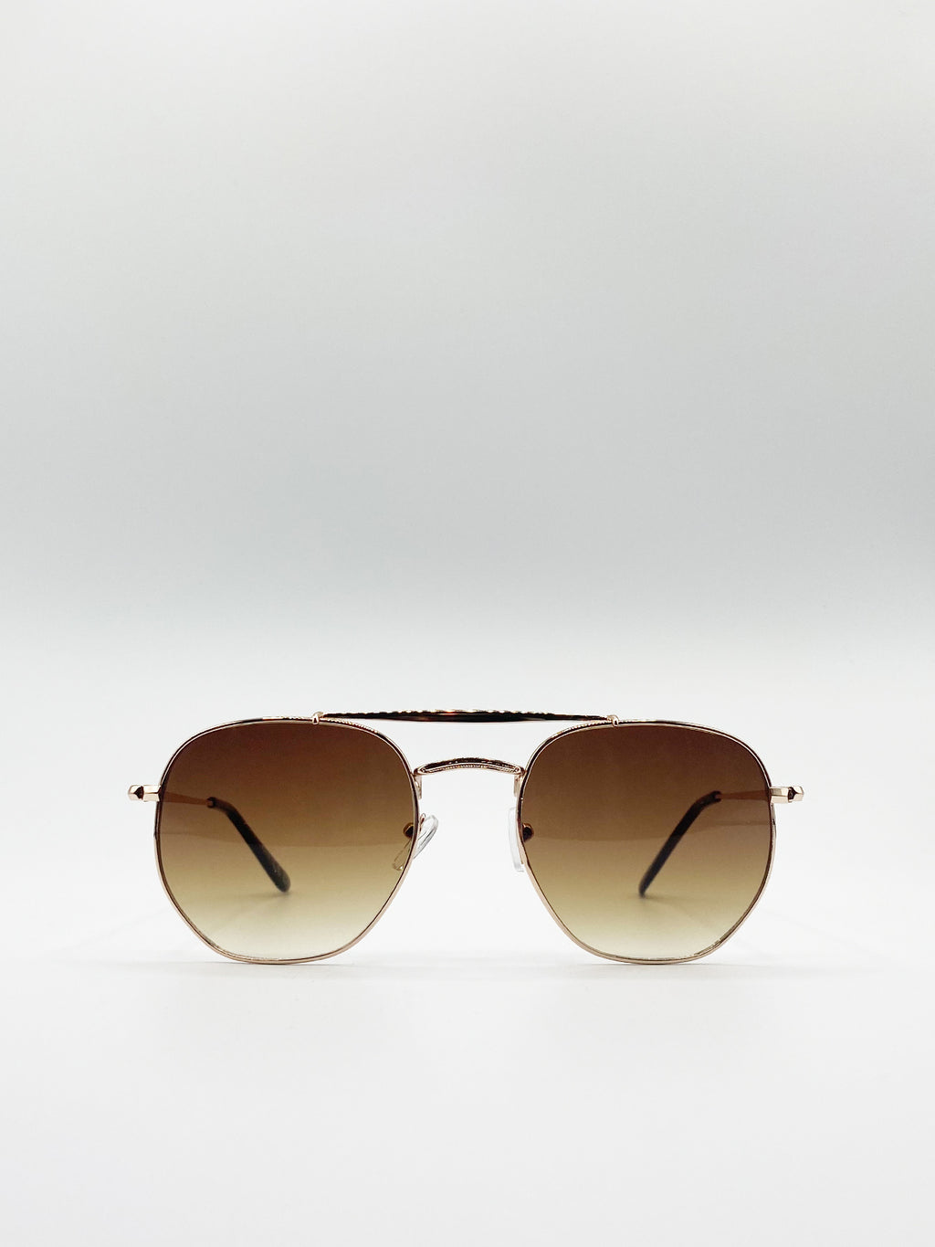 Double Bridge Metal Sunglasses With Gradient Lenses