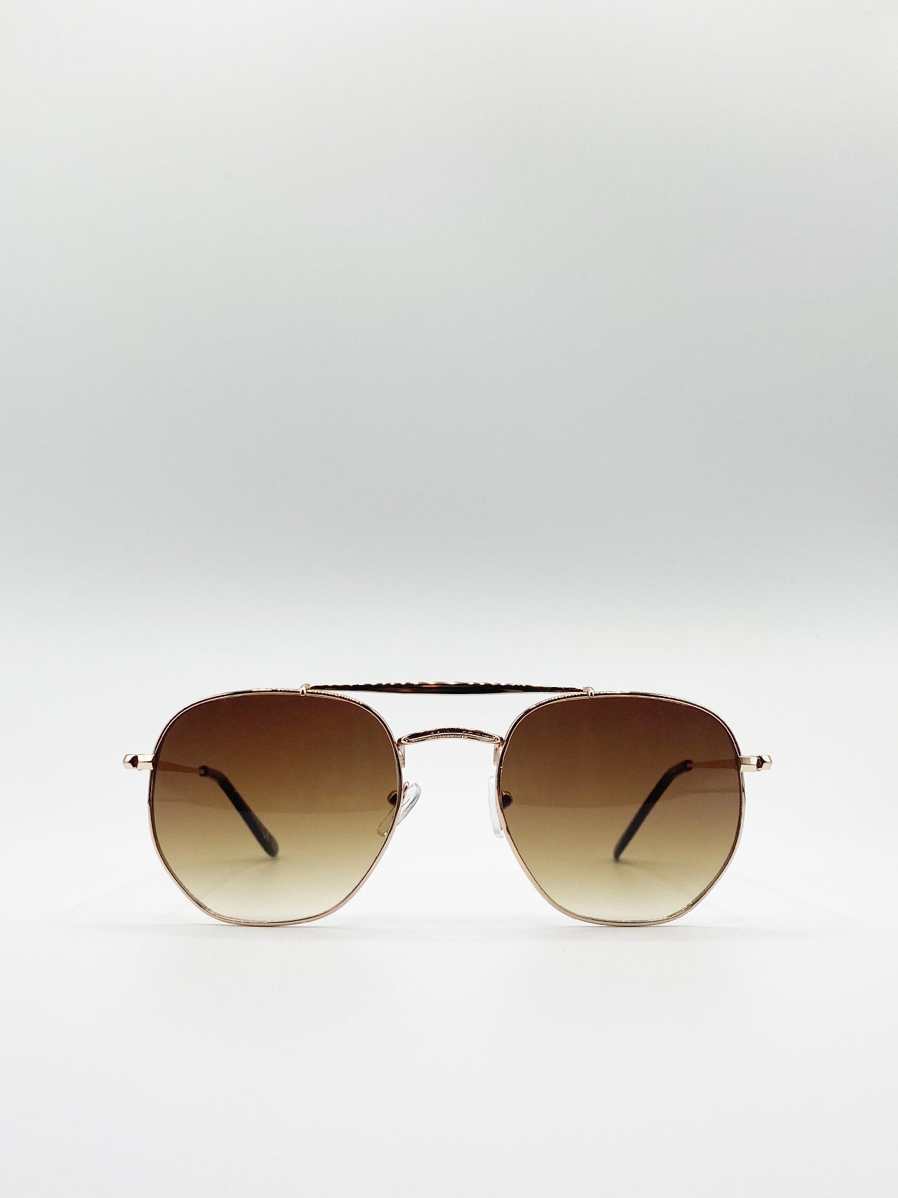 Double Bridge Metal Sunglasses With Gradient Lenses
