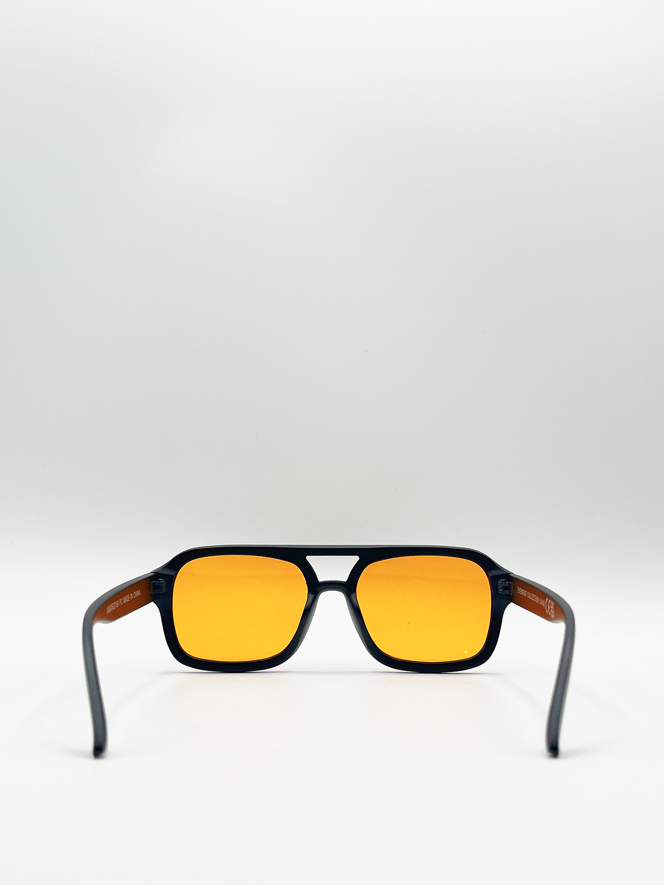 Black Plastic Frame Navigator Sunglasses With Orange Lenses