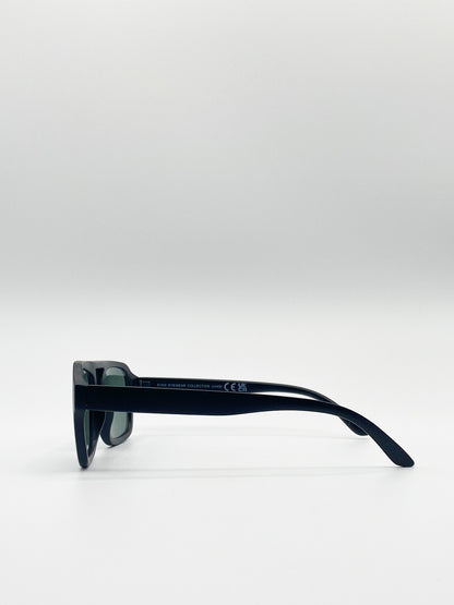 Matte Black 70's Navigator Sunglasses with Green Lenses