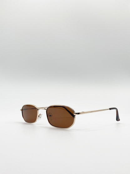 Gold Oval Sunglasses with Brown Lenses