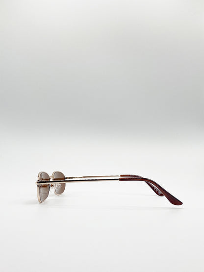 Gold Oval Sunglasses with Brown Lenses