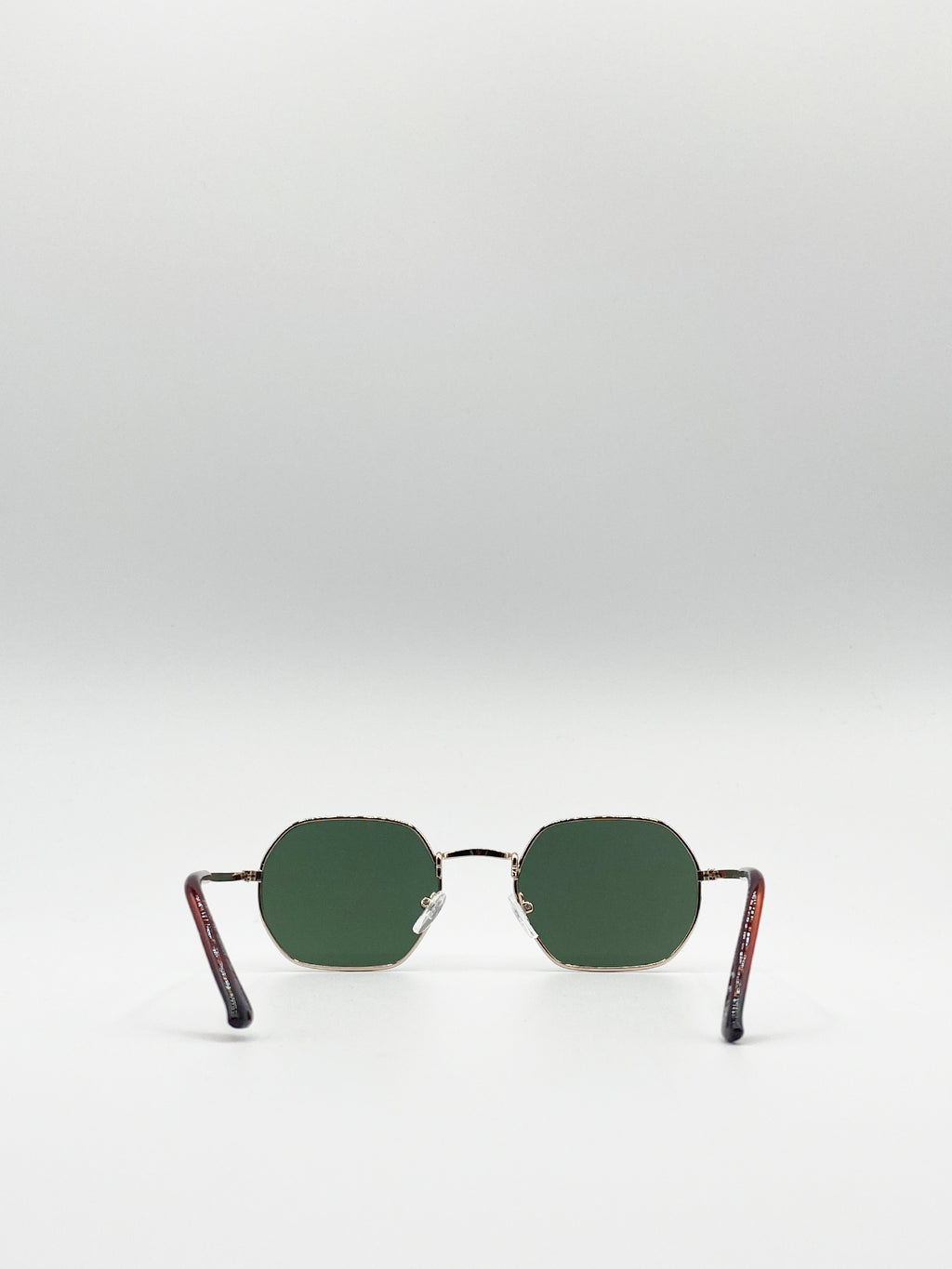 Metal Frame Hexagon Sunglasses In Gold Khaki