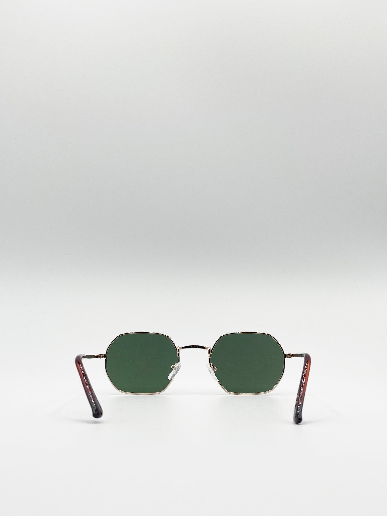 Metal Frame Hexagon Sunglasses In Gold Khaki