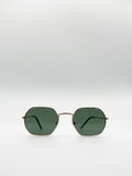 Metal Frame Hexagon Sunglasses In Gold Khaki