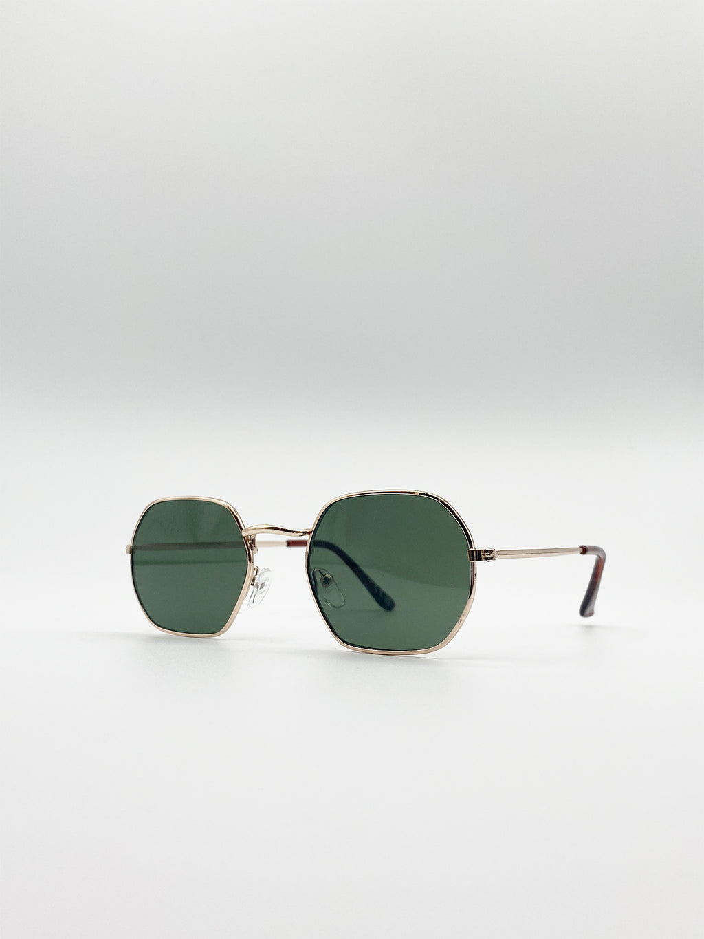 Metal Frame Hexagon Sunglasses In Gold Khaki
