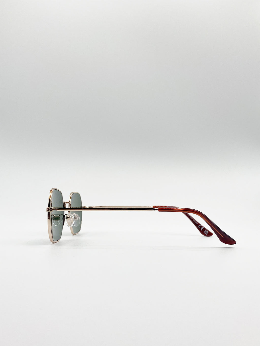 Metal Frame Hexagon Sunglasses In Gold Khaki