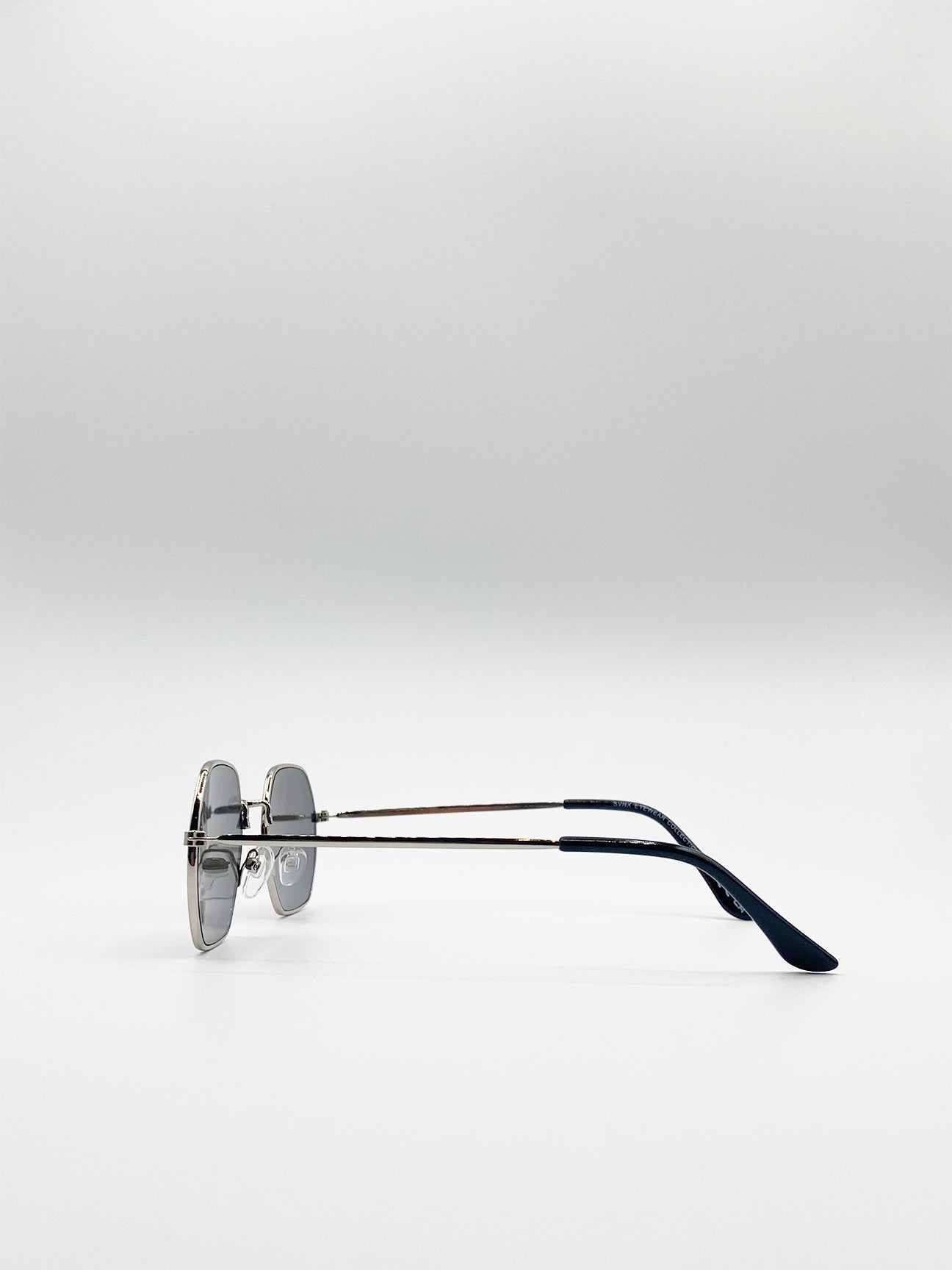 Metal Frame Hexagon Sunglasses In Silver Mirror