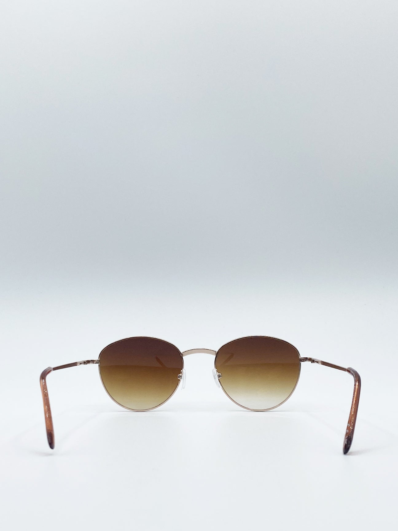 Matte Gold Round Sunglasses With Brown Grad Lenses