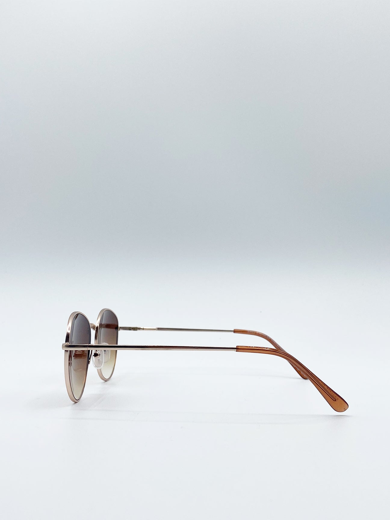 Matte Gold Round Sunglasses With Brown Grad Lenses