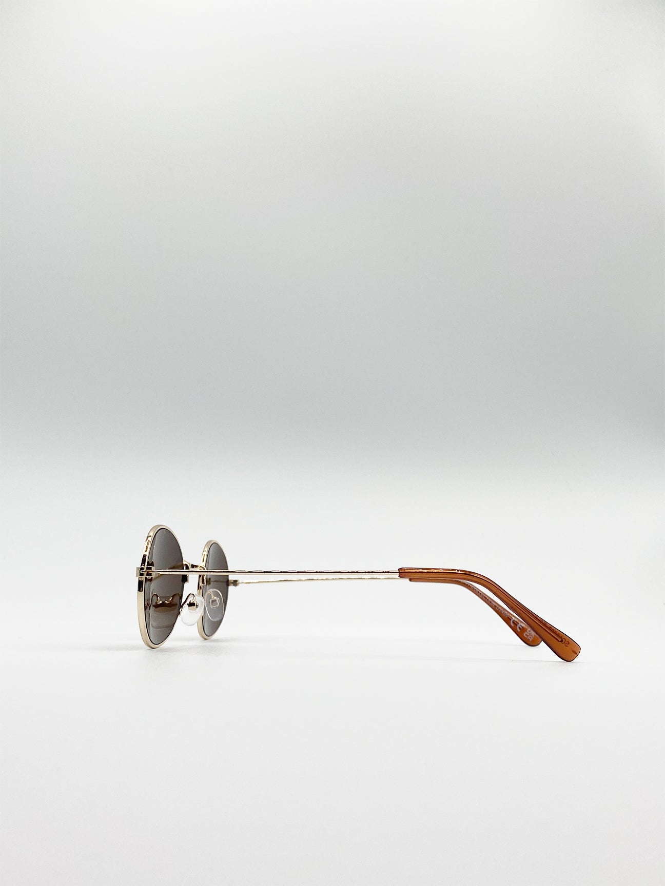 Gold Metal Round Sunglasses with Brown Lenses