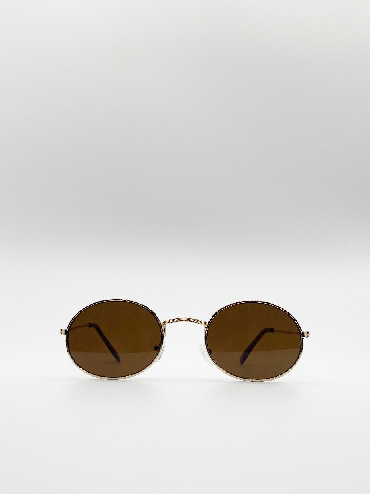Gold Metal Round Sunglasses with Brown Lenses