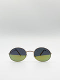 Gold Classic Round Sunglasses with Green Revo Lenses