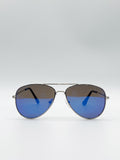 Silver Frame Kids Aviator Sunglasses with Blue Mirrored Lenses
