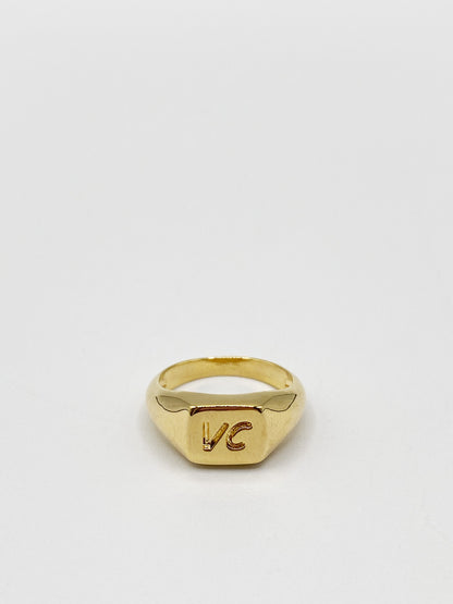 Gold Plated Engraved Signet Ring