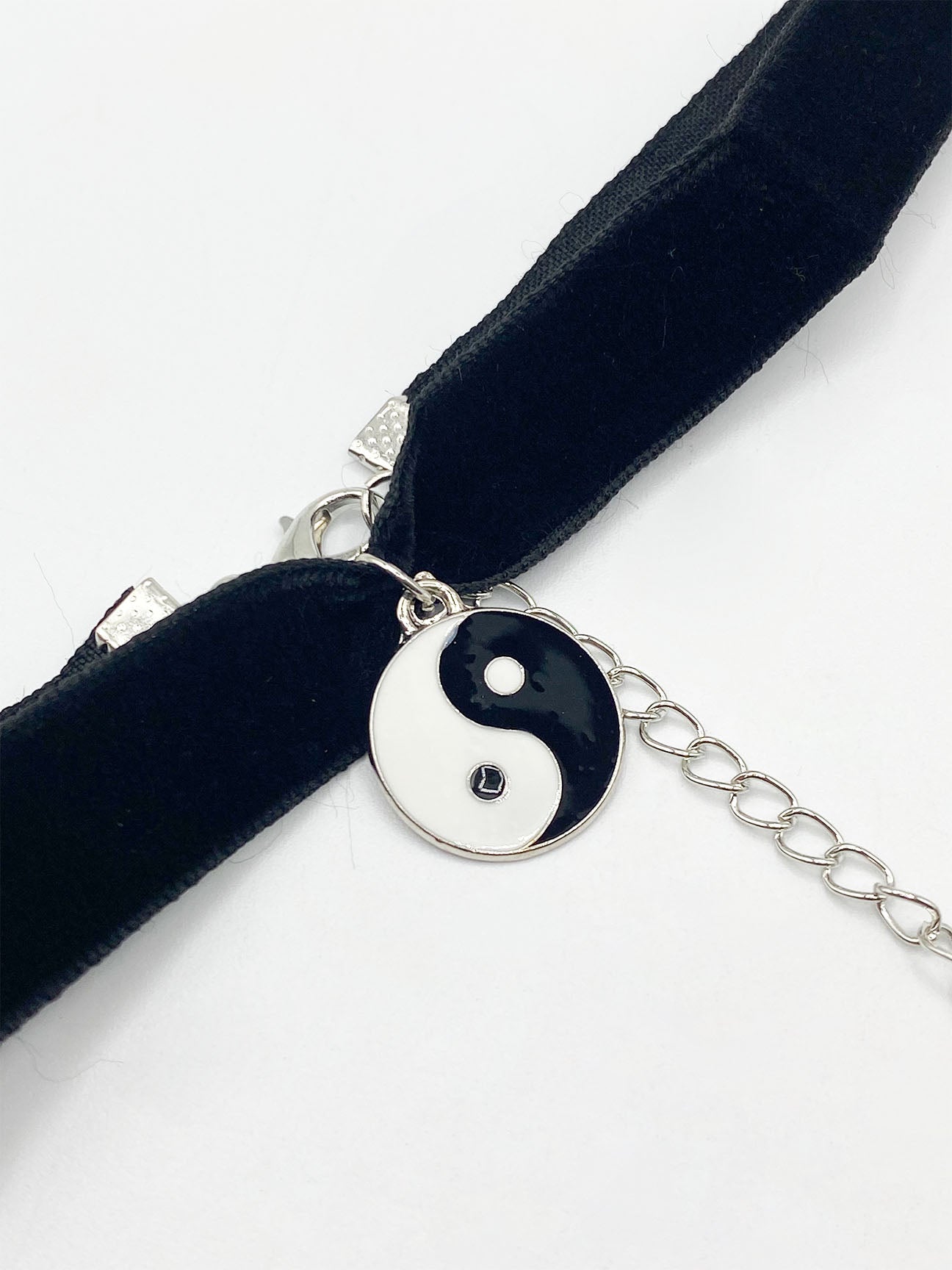 Black Faux Velvet Choker Necklace with Ying Yang Charm