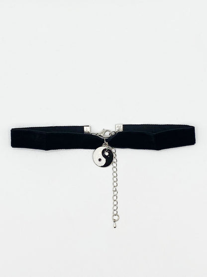 Black Faux Velvet Choker Necklace with Ying Yang Charm